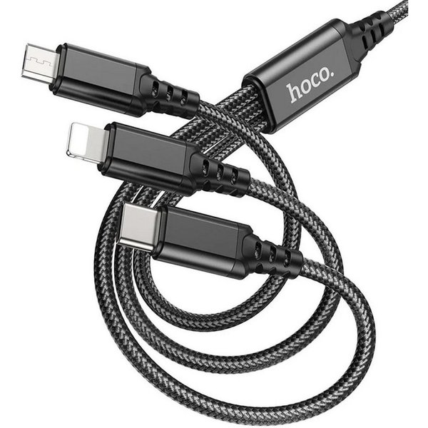 hoco. 3in1 Kabel USB zu iPhone Anschluss + Micro + Typ C X76 schwarz 1 m Smartphone-Kabel