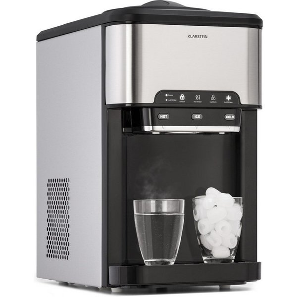 Klarstein Eiswürfelmaschine Aqueous Eiswürfelmaschine 3-in-1 20 kg/24h Eis+Eiswasser+Heißwasser 3L, Eiswürfelbereiter Ice Cube Maker mit Wasserspender & Eisscha