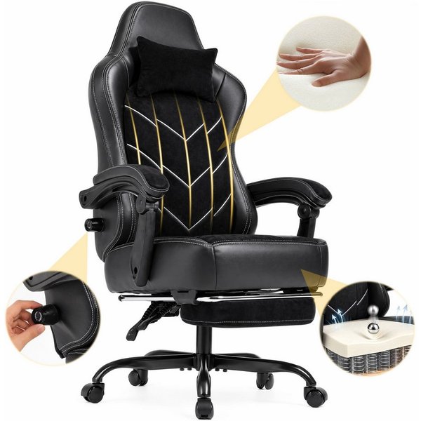 HOMALL Gaming-Stuhl mit Federkern,Komfort für Büro & Gaming,90-165° Rückenlehne,bis 180 kg, gaming stuhl mit Fußstütze,breites & dickes Sitzpolster