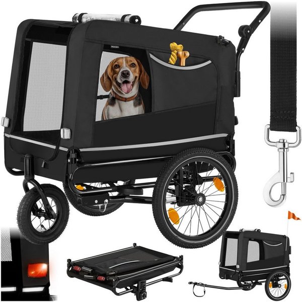 tectake Fahrradhundeanhänger Hundewagen 3in1 multifunktional mit Reflektoren, Leine und Warnfahne, mit Regenschutz, faltbar, gefedert, Belastbarkeit 40 kg, 240 