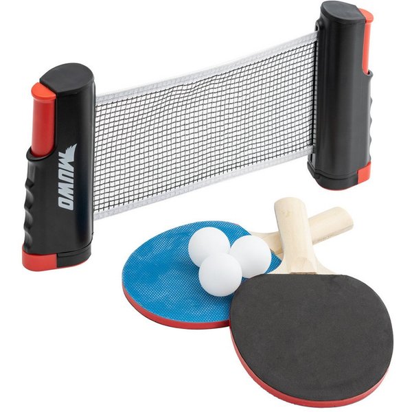 MUWO Tischtennisschläger Tischtennis Set mit Schlägern, Netz und Bälle (Set mit 2x Schlägern, 3x Bällen, 1x Netz und 2x Netzhalterungen), für glatte und raue Ti