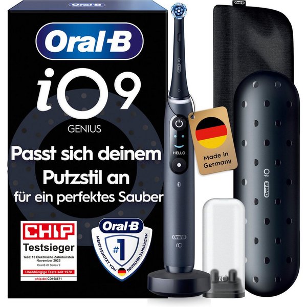 Oral-B Elektrische Zahnbürste iO 9 Luxe Edition, Aufsteckbürsten: 1 St., mit Magnet-Technologie, 7 Putzmodi, Farbdisplay & Lade-Reiseetui