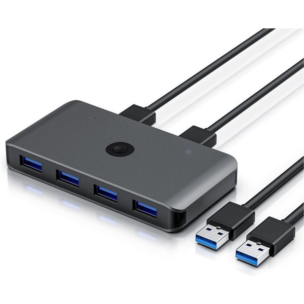 Primewire USB 3.2 KVM Switch 4-Port, 5 Gbit/s USB-Adapter USB Typ A zu 2x USB Typ A Stecker, 4x USB Typ A Buchse, USB 3.2 Gen1 KVM Switch Umschalter 5 Gbit/s in