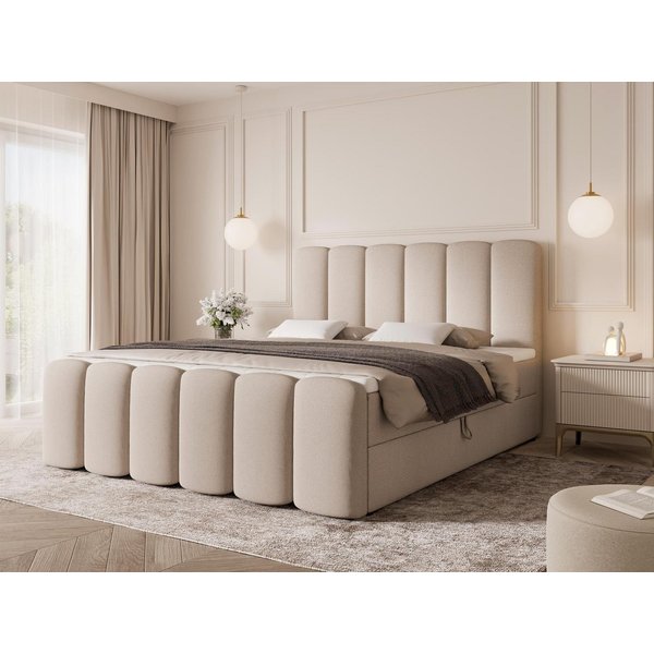 Compleo Boxbett Wolkenbett, Bequem H3 CAOBA, Doppelbett gepolstertes Kopfteil mit Bettkasten