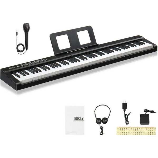 VINGLI Digitalpiano E Piano 88 Tasten, Digitalpiano Semi-Gewichtete Tastatur, Dual-Bluetooth, Sustain-Pedal-System, mit/ohne Ständer, Schwarz/Weiß
