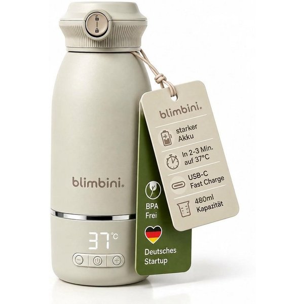 blimbini® Babyflaschenwärmer Pro Max tragbarer Flaschenwärmer Baby unterwegs mit Akku & USB-C, inkl. Schnelllade-Netzteil und USB-C Kabel