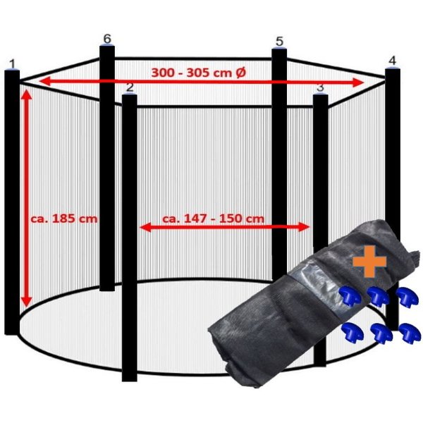 walexo Gartentrampolin Trampolin Sicherheitsnetz für 6 Stangensysteme (schwarz), Ø 305 cm