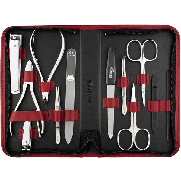marQus Maniküre-Pediküre-Set 12 Teile in Echt Leder Etui handlich und weich, 12-tlg., Komplett Kit mit allem für die Hand- und Fußpflege, Nagelset