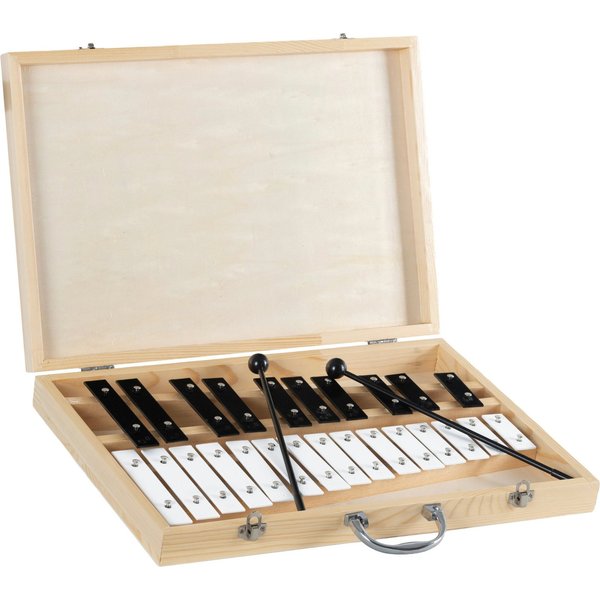 Classic Cantabile Glockenspiel Glockenspiel mit Holzbox Chromatisch - für musikalische Frühstarter, Inkl. praktischem Holzkoffer und 2 Schlägeln, Chromatisch 25