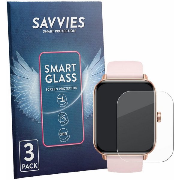 Savvies Displayschutzglas Schutzglas Panzer für Trunsif Smartwatch 1.85", 3 Stück, Schutzfolie Display Schutz Glas Folie klar