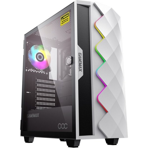 GAMEMAX Gaming-Gehäuse Diamond COC WT Midi-Tower USB3.0*1+1xUSB2.0, (gehärtetes Glas), HD-Audio, ATX inkl. 14cm Turbo COC Lüfter, weiß