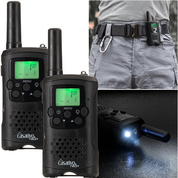 Casativo Funkgerät Gürtelclip & Taschenlampe, Walkie Talkie mit 10km Reichweite, (2-St., 2 Walkie Talkie), 8 Kanäle, Ladestation, 8 Stunden Sprechzeit