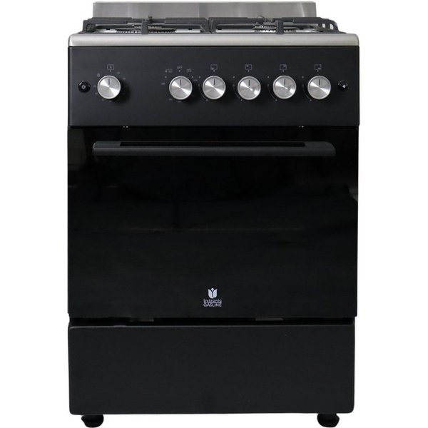 Gasline Gas-Standherd mit Gasbackofen mit Thermostat, 60cm breit SHGG6060FGWB, mit Grill, Umluft & Beleuchtung, Schwarz/Edelstahl, Zündsicherung, elektrische Zü