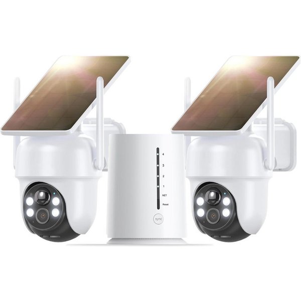 Topcony Überwachungskamera 4MP FHD Überwachungskamera Set Aussen Solar/Akku mit Basisstation (Innenbereich, Außenbereich, 100% Kabellos Eingebettetes Solarpanel