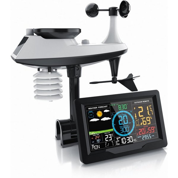 Brandson Wetterstation Funk mit 5 in 1 Außensensor, Farbdisplay, DCF Außenwetterstation (mit Außensensor, Netzteil, Bedienungsanleitung, Thermometer, Hygrometer