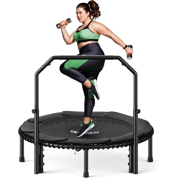 BCAN Fitnesstrampolin 48“ Rebounder-Trampolin für Erwachsene, 226 kg Tragkraft, Ø 122 cm, (1 tlg), Bungee-Seilen, Verstellbarer Griff, stabil, leise, Innen/auße