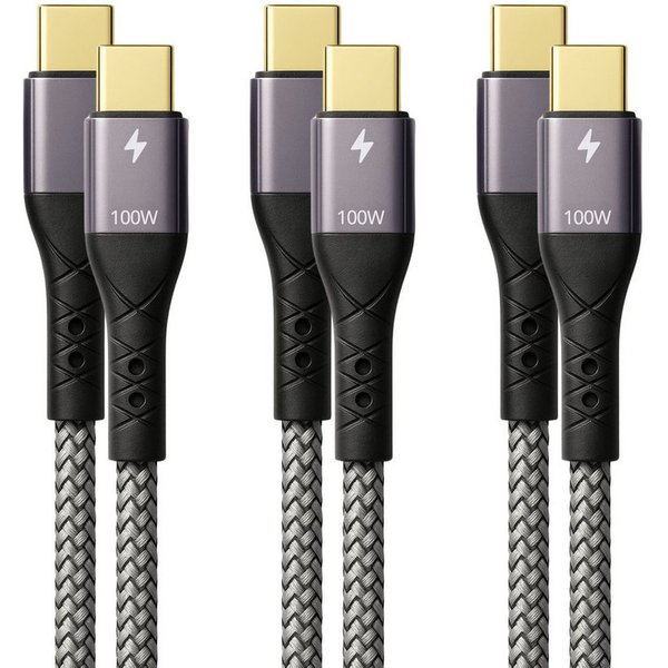 ProfiPatch ProfiPatch USB C Kabelset 100W PD 3.0 5A E-Mark Chip 0,5m+1m+2m grau USB-Kabel