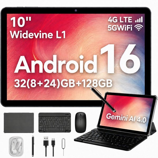 TABWEE KOBONA W80 10" Android 16 4G LTE 5G WiFi Set Tablet (10.1", 128 GB, Android16, 4G(LTE), 6000mAh, Nano SIM-Karte, 16:10-Bildschirm, Gemini AI 4.0)