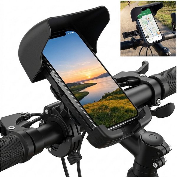MOPUEA Smartphone-Halterung Handyhalterung Fahrrad 360° Drehbar Sonnenschutz Stoßfest Outdoor, (Handyhalterung mit Sonnenschutz und 360° Drehfunktion, Für Fahrr