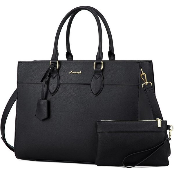 LuxusKollektion Laptoptasche 15,6 Zoll Laptoptasche Damen PU Leder Schwarz wasserdicht