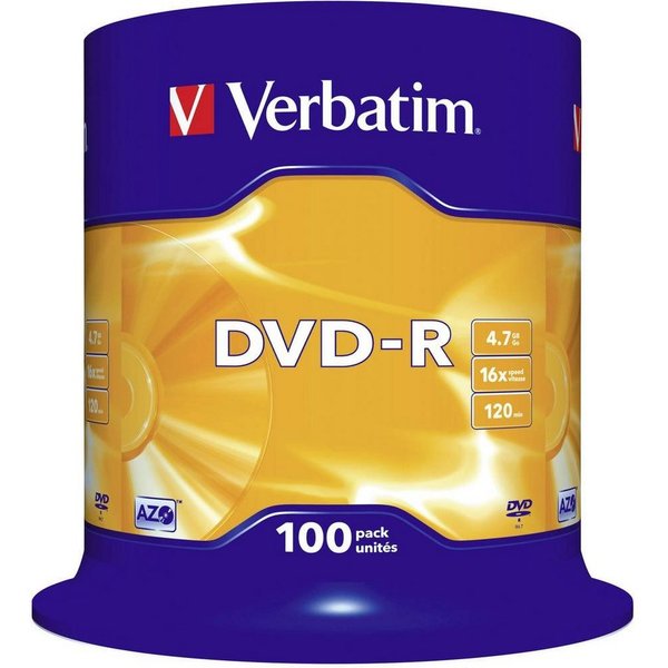Verbatim DVD-Rohling DVD-R 4.7 GB 16x 100er Spindel 43549