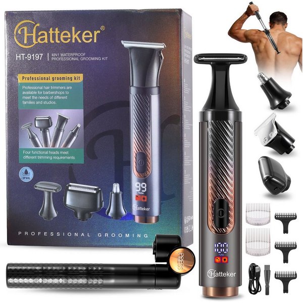 HATTEKER Elektrokörperrasierer HT-6199, Aufsätze: 1, Körperhaartrimmer, Rasierer Nasenhaarschneider Haar-/Bartschneider 4-in-1, Wet&Dry