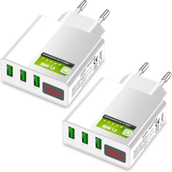 EAXUS 3A USB Netzteil mit Schnellladefunktion und Display USB-Ladegerät (3000,00 mA, 2-tlg., Zeigt Ladegeschwindigkeit an, 3 USB Ports für gleichzeitiges Laden)