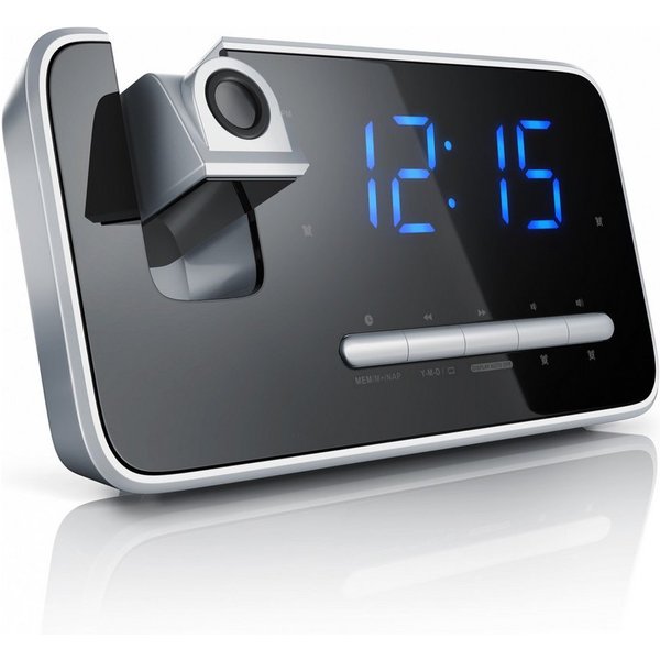 Brandson Radiowecker mit Projektion, 4,7" LED-Display Digitalwecker, FM Radio Anzeige an Wand & Decke, 180° schwenkbar, mehrere Weckmodi