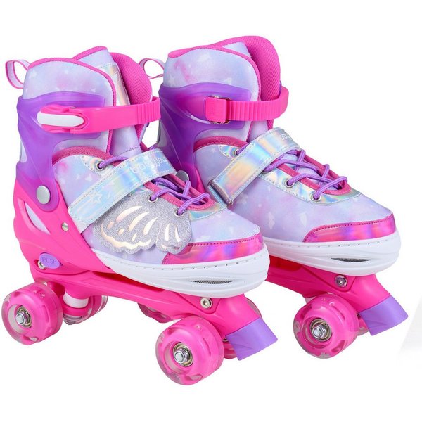 COSTWAY Rollschuhe, Verstellbar Kinderrollschuhe mit 4 leuchtenden Rädern