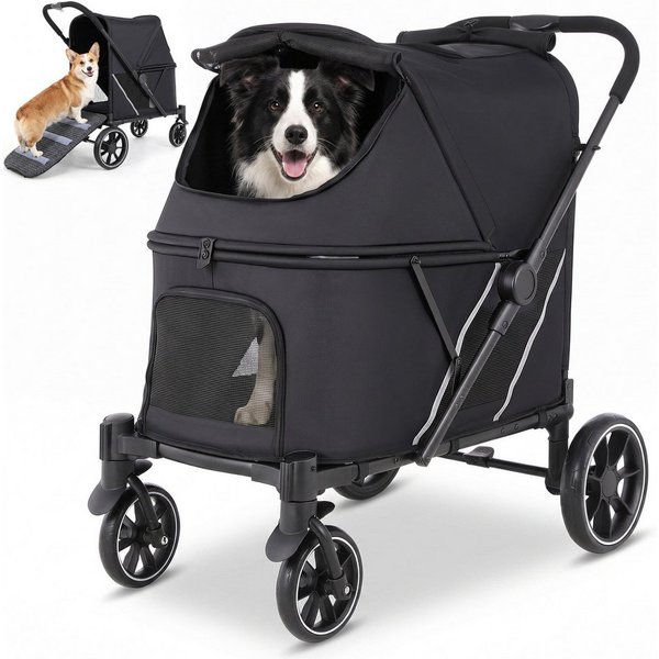 TLGREEN Hundebuggy für kleine und mittelgroße Hunde & Katzen, (mit Netzfenstern, Sicherheitsleine, Ablagekorb), 4‑Rad‑Hundewagen für Spaziergang, Ausflug und Ti