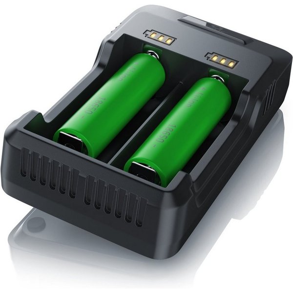 Aplic USB Akku Lader mit zwei Steckplätzen für Ni-MH / Ni-Cd / Li-ion Akkus Batterie-Ladegerät (2000 mA, 1-tlg., kompakt und leicht, ideal für Reise und Haushal