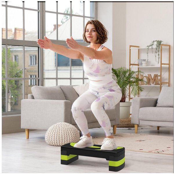 HOMCOM Stepper höhenverstellbar mit 3 Stufen, Fitness Heimtrainer (Aerobic-Stepper, 1-tlg., Steppbrett), für Indoor, Outdoor, Schwarz+Grün