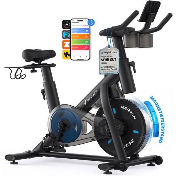MERACH Heimtrainer mit verstellbarem Widerstand, leise mit LED-Monitor (Leises Bremsbelag/Hometrainer Fahrrad, 1-tlg., mit Verbessertem LCD-Monitor, Hantelrack,