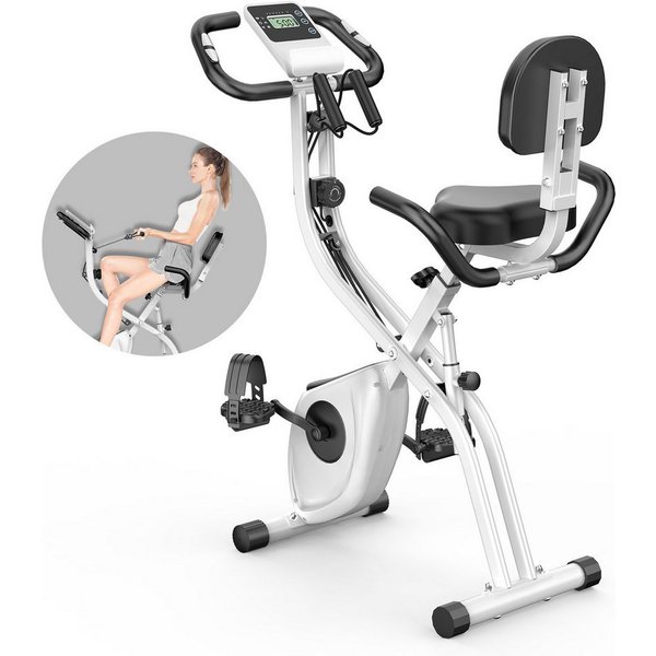 Gywowken Heimtrainer Fitnessbike - Hometrainer Fahrrad Klappbar (klappbarer Heimtrainer, LCD-Display, Handpulssensoren), mit 8 Stufen verstellbarem Magnetwiders