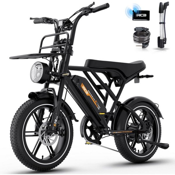RCB E-Bike Pedelec G19 mini Elektrofahrrad,16x4,0Zoll,Richweite 70-100KM,36V 13Ah,APP&NFC, 7 Gang, Heckmotor, 468 Wh, 630W Spitzenleistung, Drehmomentsensor, bi