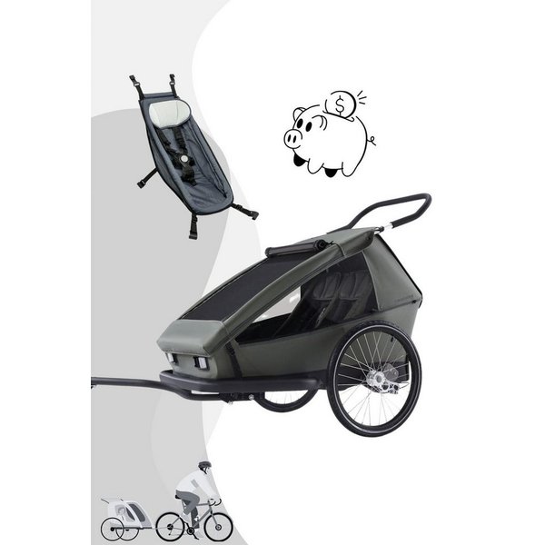 Croozer Fahrradkinderanhänger Kid Ellma 2 2in1 Kinderfahrradanhänger - Farbe: Moos Green, Für zwei Kinder, Anhänger und Buggy in einem