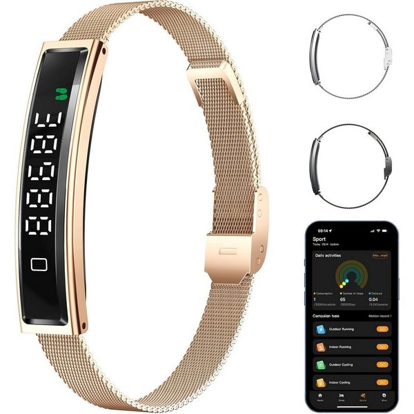 MOPUEA Fitness-Tracker Fitness Tracker Armband Herzfrequenz Schlafanalyse 12 Sportmodi (Fitnessarmband Set mit Wechselarmbändern, Smartband mit Metall Mesh und 