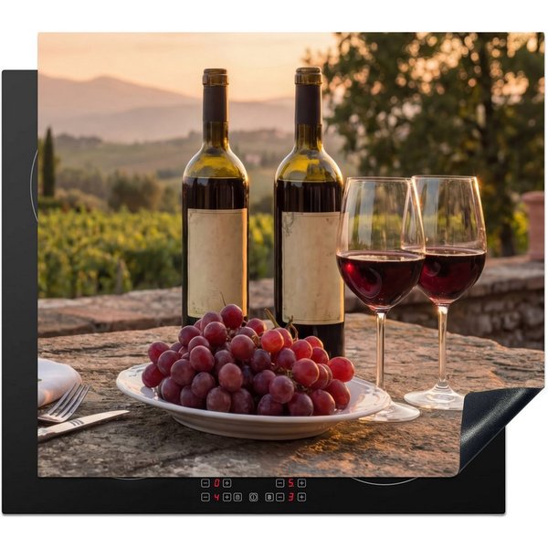 MuchoWow Herd-Abdeckplatte Wein - Gläser - Trauben - Weinberg, Vinyl, (1 tlg), Cerankochfeld Abdeckung, Herd Abdeckplatten Vinyl, 58.3x51.3 cm