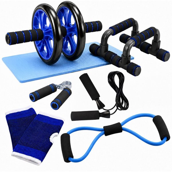 relaxdays AB-Roller 9-teiliges Fitness Set (9-St), blau