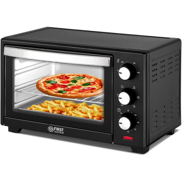 TZS FIRST AUSTRIA Minibackofen 20L 1380W, stufenlose Temperaturregelung bis 230°C, 60 Min Timer, 3 Einschubhöhen, Doppelglastür, Umluftfunktion