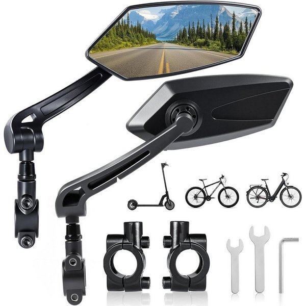 Forrlite Fahrradspiegel für E-Bike, 360° Klappbar & Drehbar Fahrrad Rückspiegel (2-St) (Fahrrad Spiegel Links für Ebikes mit Große Spiegelfläche, Spiegel für Fa
