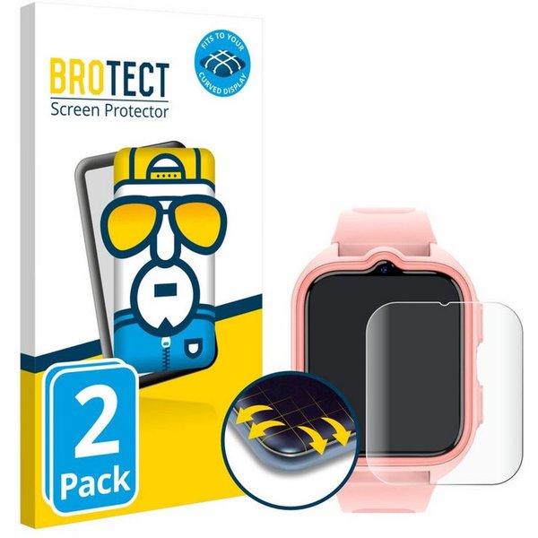 BROTECT Displayschutzfolie Fullscreen Schutzfolie für Blackview Z30 Kids Smartwatch, 2 Stück, Displayschutz Folie Fullcover Klar Transparent