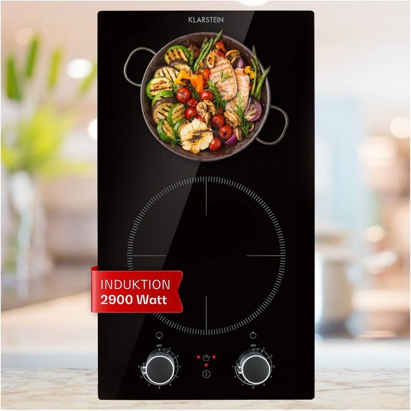 Klarstein Induktions-Kochfeld Kochheld Doppel-Induktion 2900W 2 Zonen 9 Stufen Drehregler Glas 10034946, Einbau-Induktionsfeld Domino mit Glaskeramik Touch & Bo