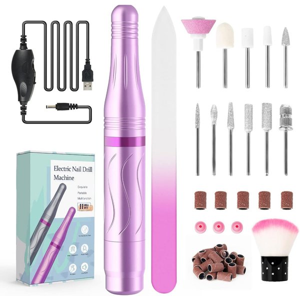 PTUI Maniküre-Pediküre-Set Elektrischer Nagelfräser 11-in-1 Set für Gel Acryl Nägel 20000 U/min, 79-tlg., Professionelles 11-teiliges Nagelfräser-Set für Manikü