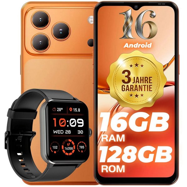 blackview WAVE 6.56 Zoll 128GB Handy incl. R50-Uhr Android 16 Smartphone (6,56 Zoll, 128 GB Speicherplatz, 32 MP Kamera, 5000mAh Simlockfreie Handy, 32MP+13MP K