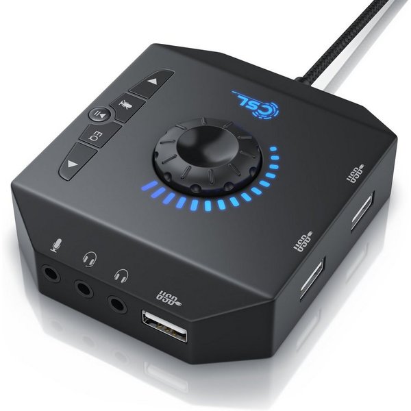 CSL extern, Lautstärkeregelung, Anschluss für Headset, Kopfhörer, Mikrofon USB-Soundkarte, Klang-Upgrade für PC und Notebook, Plug and Play, USB-Soundkarte