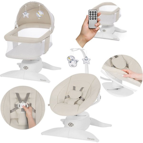 lionelo Babywippe VIVI SET, 2in1: Wippe+Babywanne/360°/Bluetooth/Bewegungssensor