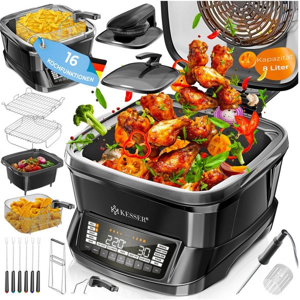 KESSER Multikocher Küchengerät mit 16 Programmen Grillen, Backen, Schmoren, Dampfgaren, 1800 W, All-in-One Slow Cooker, Schnellkochkopf, Heißluftfritteuse, Reis