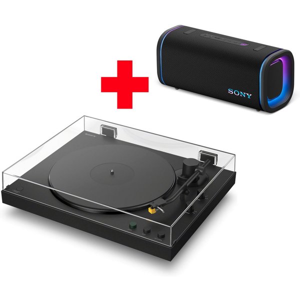 Sony PS-LX5BT Plattenspieler + Field 5 Bluetooth-Lautsprecher Plattenspieler (Riemenantrieb, Bluetooth, Vollautomatik, Riemenantrieb, Tonabnehmer, Hi Res Wi, Ph