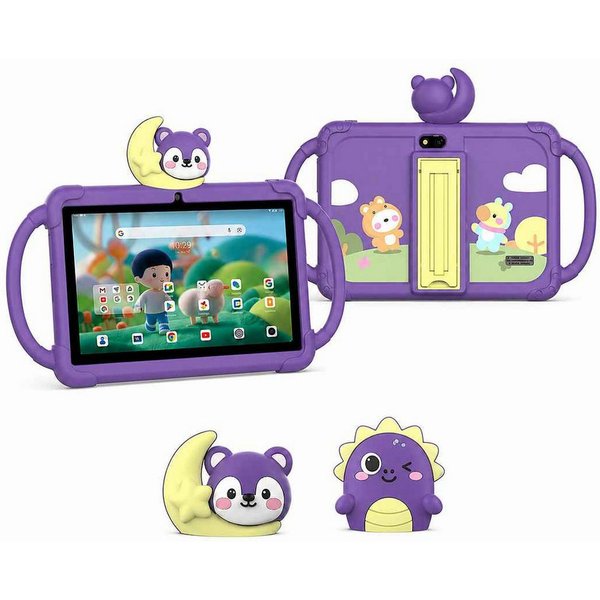VekfulPC 7" Kindertablet mit abnehmbarer Cartoon-Kopf HD WiFi Tablet (7", 32 GB, 3000 mAh, laute Lautsprecher, Sturz- und spritzwasserfest)